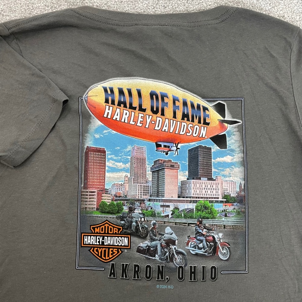 Harley Davidson T Shirt Womens Medium Biker Graphic V Neck Akron Ohio NWT